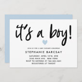 青いモダンハートその男の子シャワー 招待状 (正面/裏面)