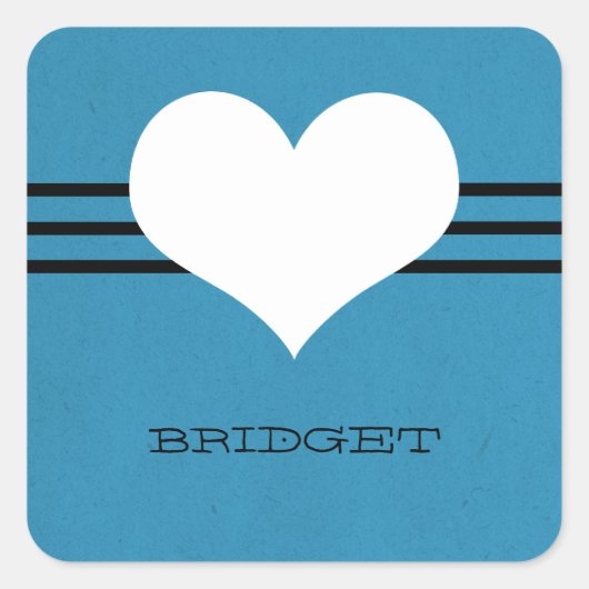 青いモダンハート スクエアシール (正面)