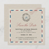 青いモダンヒトデアンティーク航空便の日付を保存 セーブザデート (正面/裏面)