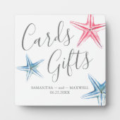 青いモダンヒトデビーチ結婚式カード&ギフト フォトプラーク (正面)