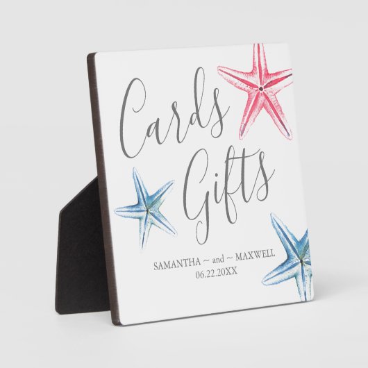 青いモダンヒトデビーチ結婚式カード&ギフト フォトプラーク (正面)