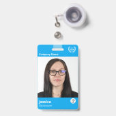 青いモダンビジネス名前をカスタムするID従業員 バッジ (正面（伸縮クリップ）)