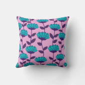 青いモダンピンクの花のパターン クッション (裏面)