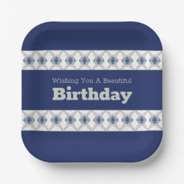 青いモダンフローラアクセント ペーパープレート