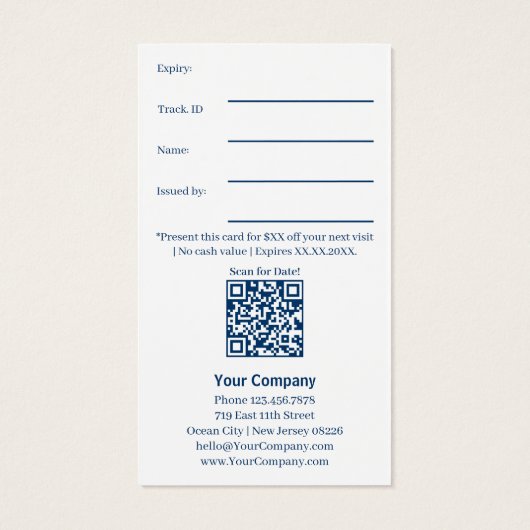青いモダンホワイトプロモーションギフト券カード (裏面)