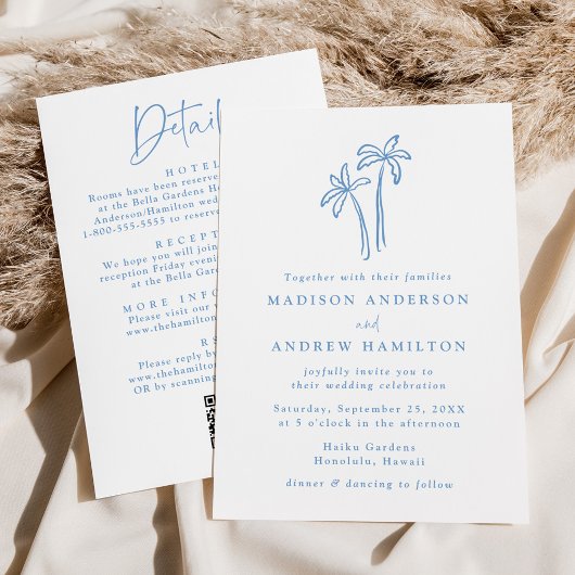 青いモダンヤシの木QRコードすべて結婚の 招待状