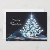 青いモダンライトクリスマスツリーのグラフィック シーズンカード (正面)