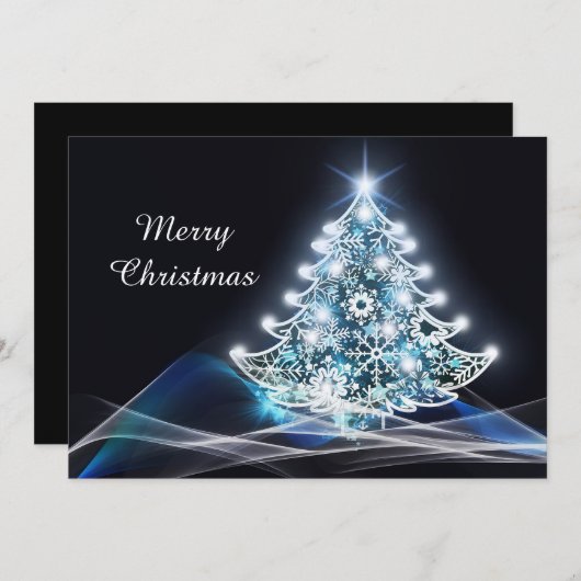 青いモダンライトクリスマスツリーのグラフィック シーズンカード (正面/裏面)