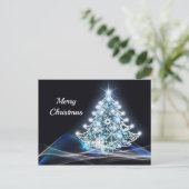 青いモダンライトクリスマスツリーのグラフィック ポストカード (スタンド正面)