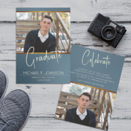 青いモダン写男らし真 招待状