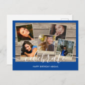 青いモダン写真のコラージュ誕生日カード ポストカード (正面/裏面)