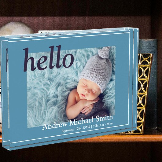 青いモダン写真の誕生発表 フォトブロック