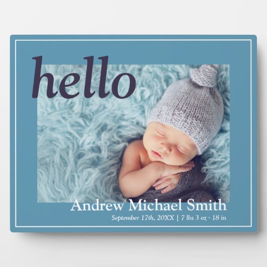 青いモダン写真の誕生発表 フォトプラーク (正面)