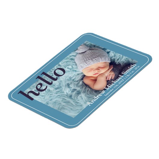 青いモダン写真の誕生発表 マグネット (左側)