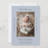 青いモダン写真の誕生発表 案内状 (正面)