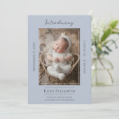 青いモダン写真の誕生発表 案内状 (スタンド正面)