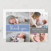 青いモダン写真ベビーシャワーありがとう サンキューカード (正面/裏面)