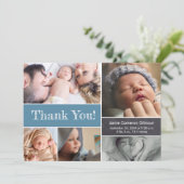 青いモダン写真ベビーシャワーありがとう サンキューカード (スタンド正面)