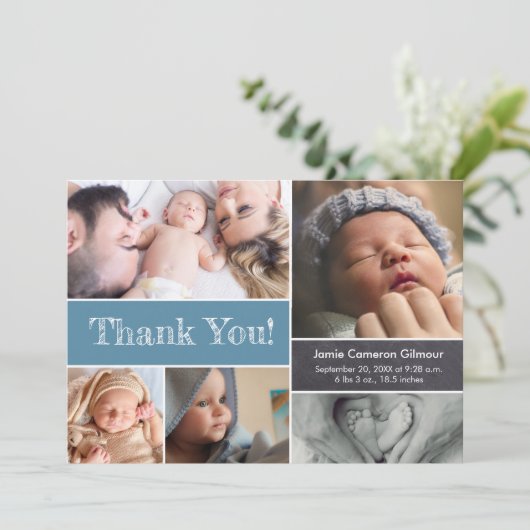 青いモダン写真ベビーシャワーありがとう サンキューカード (スタンド正面)