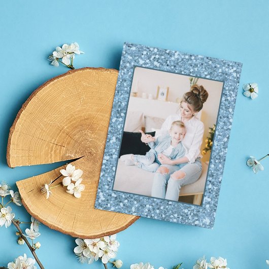 青いモダン写真マザーズデイホリデーカード サンキューカード