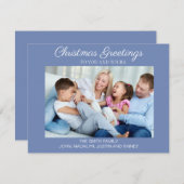 青いモダン写真メリーミニマルクリスマスハッピー シーズンカード (正面/裏面)