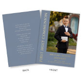 青いモダン写真少年ファースト・ホリー・コミュニオン 箔招待状