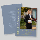 青いモダン写真少年ファースト・ホリー・コミュニオン 箔招待状