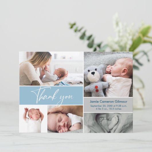 青いモダン写真数々の赤ちゃんシャワー サンキューカード (スタンド正面)