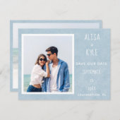 青いモダン写真日付の保存 (正面/裏面)