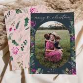 青いモダン冬のボタニカル1写真クリスマス シーズンカード