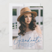 青いモダン台本を卒業 案内状 (正面)