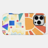 青いモダン図形のヴィンテージ赤い夕日 iPhoneケース (裏面横)