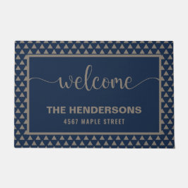 青いモダン家族パーソナライズされた名へようこそ ドアマット
