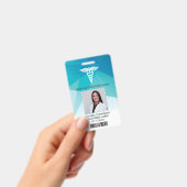 青いモダン幾何学登録ナース写真ID バッジ (手持ち)