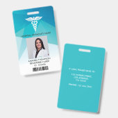 青いモダン幾何学登録ナース写真ID バッジ (正面＆裏面)
