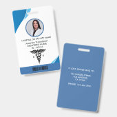 青いモダン幾何学登録ナース写真ID バッジ (正面＆裏面)
