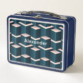 青いモダン建物ブロックのパーソナライズ メタルランチボックス (正面)