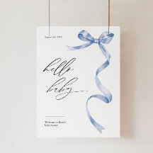 青いモダン弓で赤ちゃんシャワー歓迎サイン