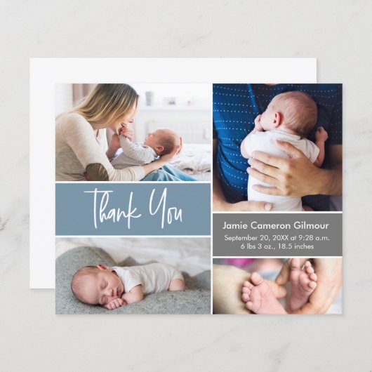 青いモダン手書きスクリプト複数の写真 (正面/裏面)