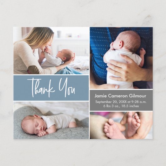 青いモダン手書きスクリプト複数の写真 (正面)