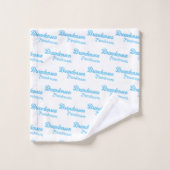 青いモダン文字名|書道 バスタオルセット (ウォッシュタオル)