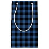 青いモダン格子模様 スモールペーパーバッグ (正面)