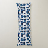 青いモダン正方形の繰り返しパターン ボディピロー (裏面 (縦))