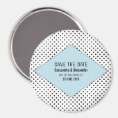 青いモダン水玉模様日付の保存 マグネット (正面/裏面)
