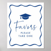 青いモダン波形の卒業式の好意サイン ポスター (正面)