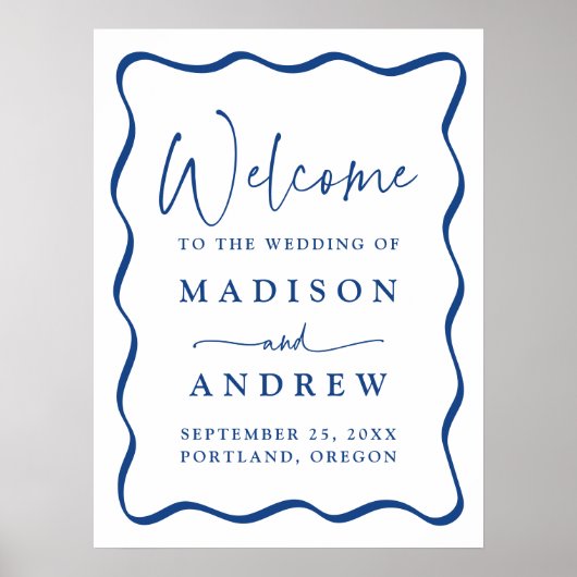 青いモダン波状のフレ結婚ームへようこそ ポスター (正面)
