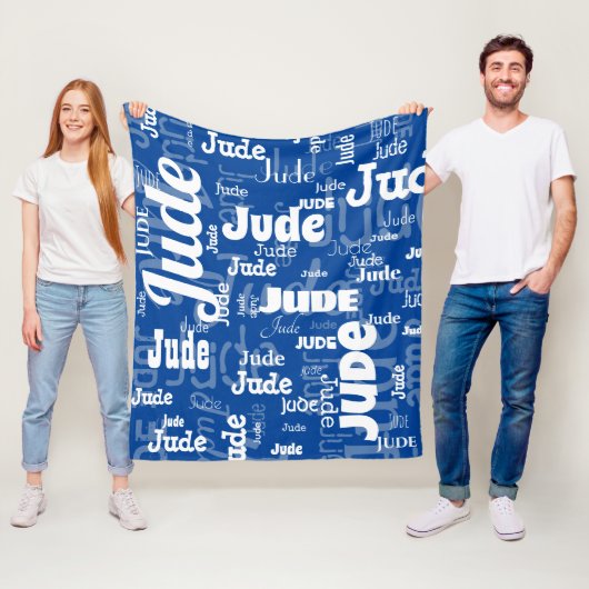 青いモダン白の短い名前の繰り返しパターン フリースブランケット (インサイチュ)