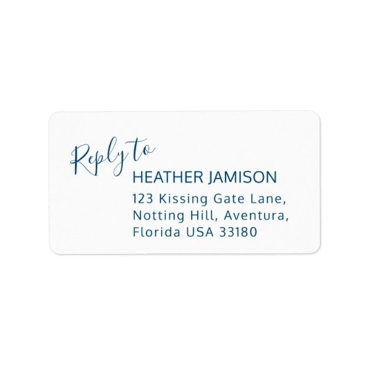 青いモダン白の結婚住所 シール (正面)