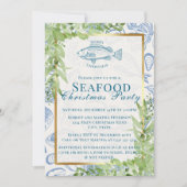 青いモダン白身魚シーフードクリスマスパーティー 招待状 (正面)