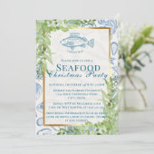 青いモダン白身魚シーフードクリスマスパーティー 招待状 (スタンド正面)